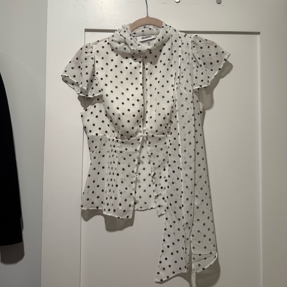 GUIZIO Black and White Polka Dot Blouse